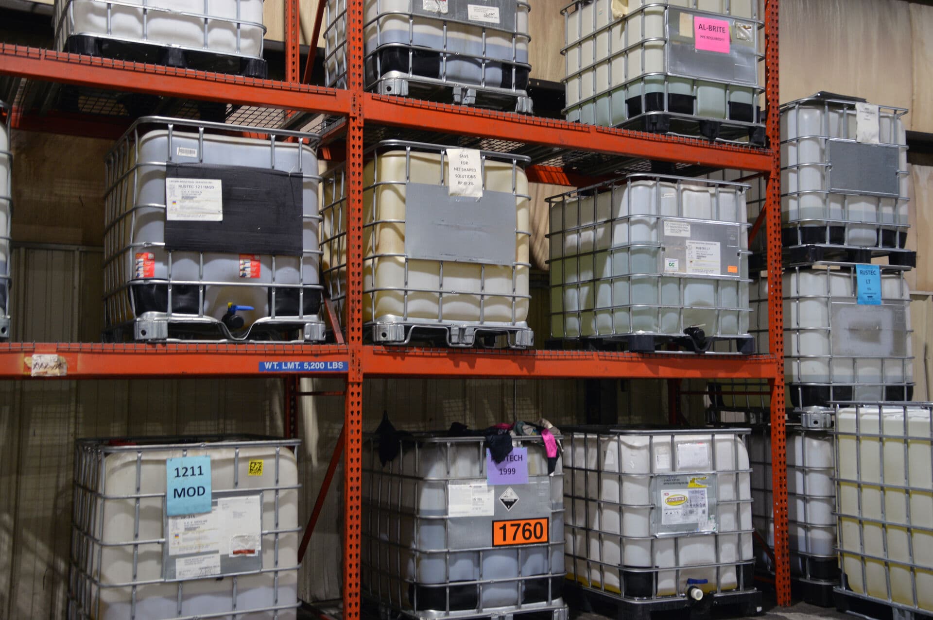 Crown industrial cleaning compounds stored for production use