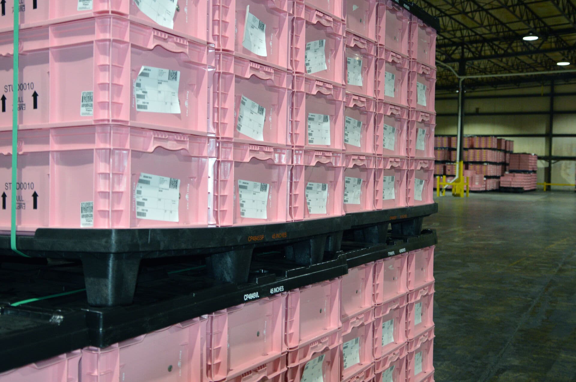 Racked inventory inside a Crown Industrial Services warehouse