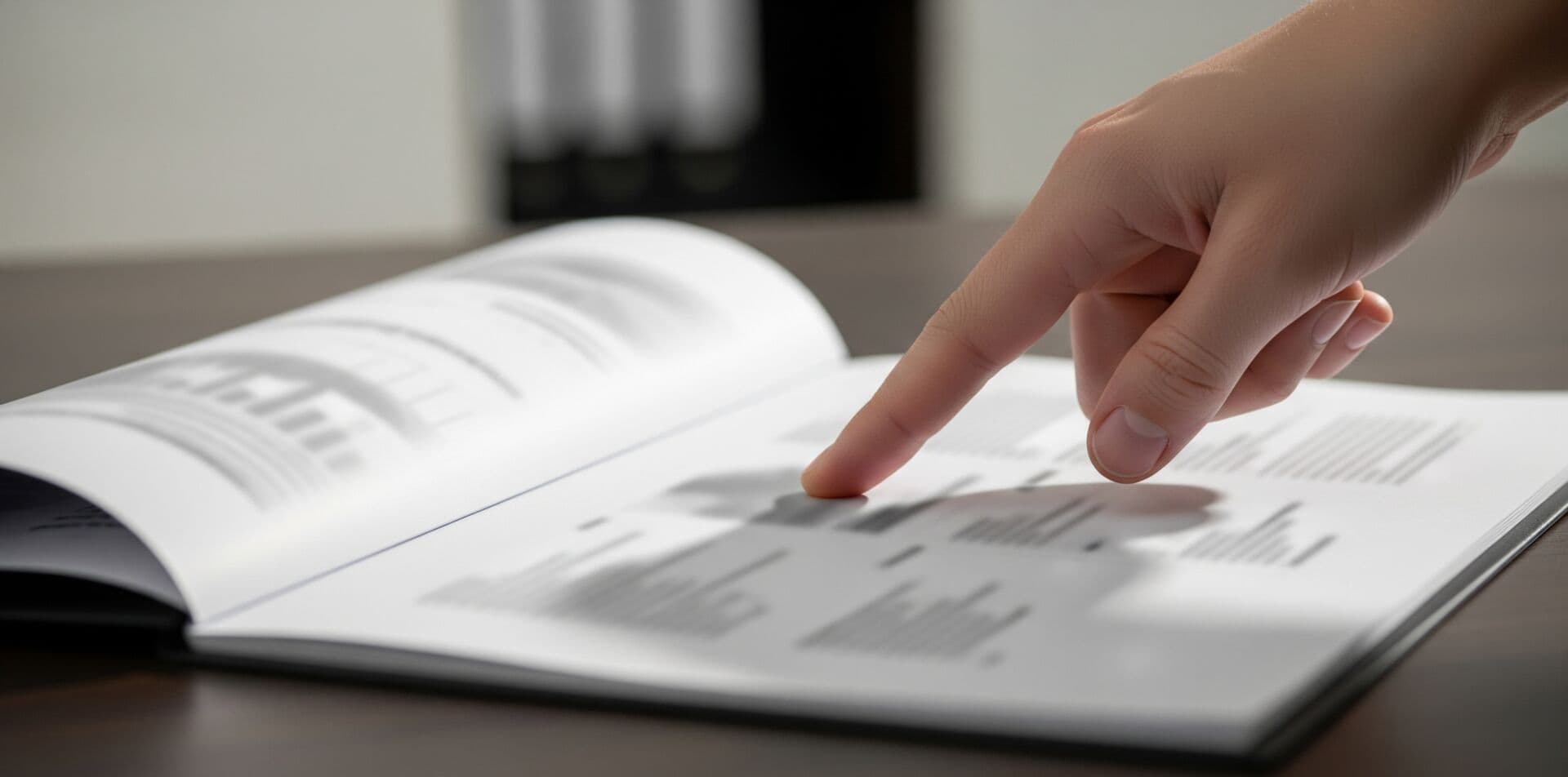 Person reviewing a printed technical report